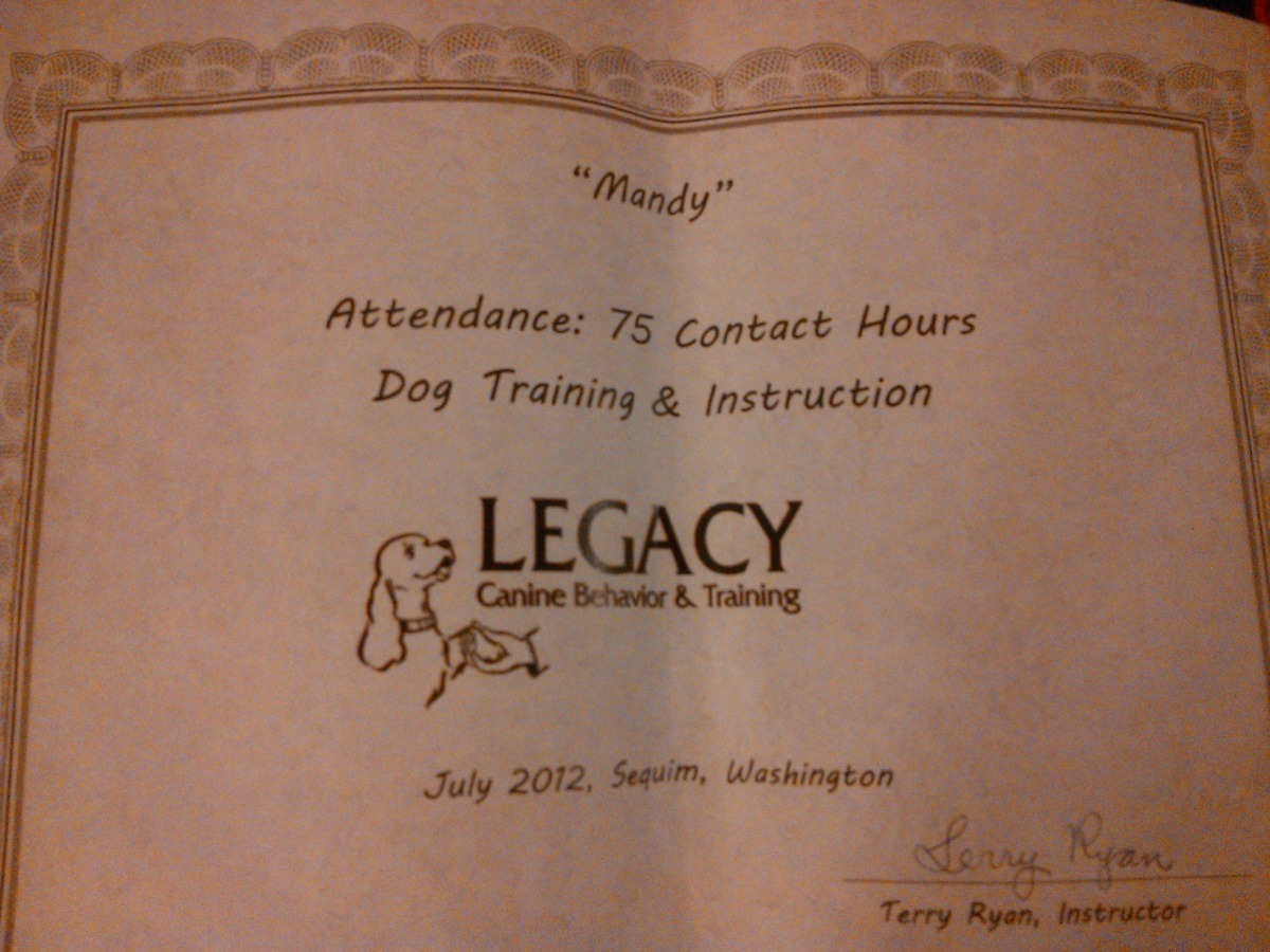 美國Legacy訓練中心參加TerryRyan訓練師培訓課程的證書。　取自狗醫生協會粉絲專頁
